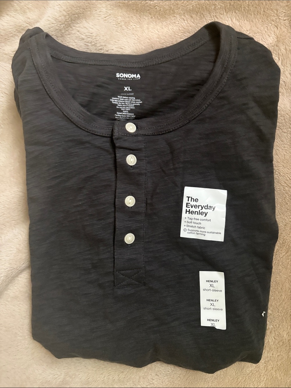 NWT Men’s Gray Casual Soft Touch Henley in XL